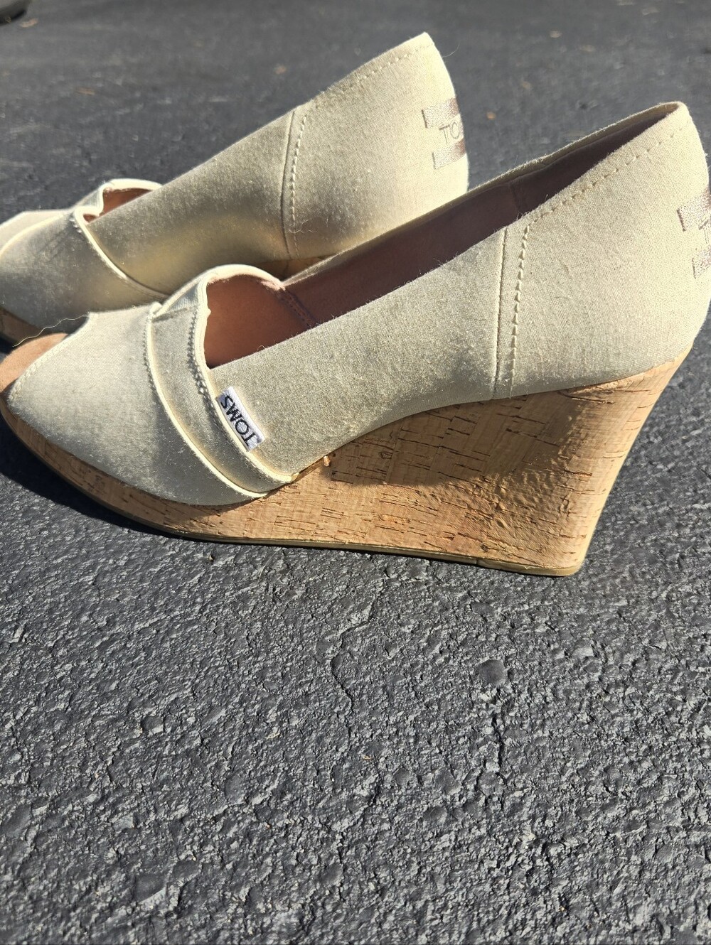 Toms Cream Canvas Wedge Loafers